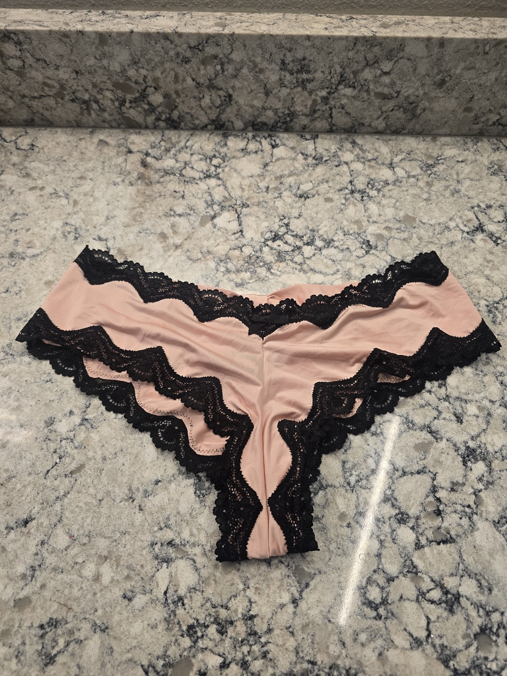 Victoria's Secret Blush Pink Cheeky Panty with Black Lace